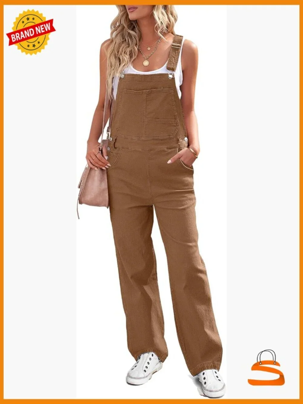 Women Loose Fit Denim Bib Overalls Jumpsuit Straight Wide Leg Stretchy